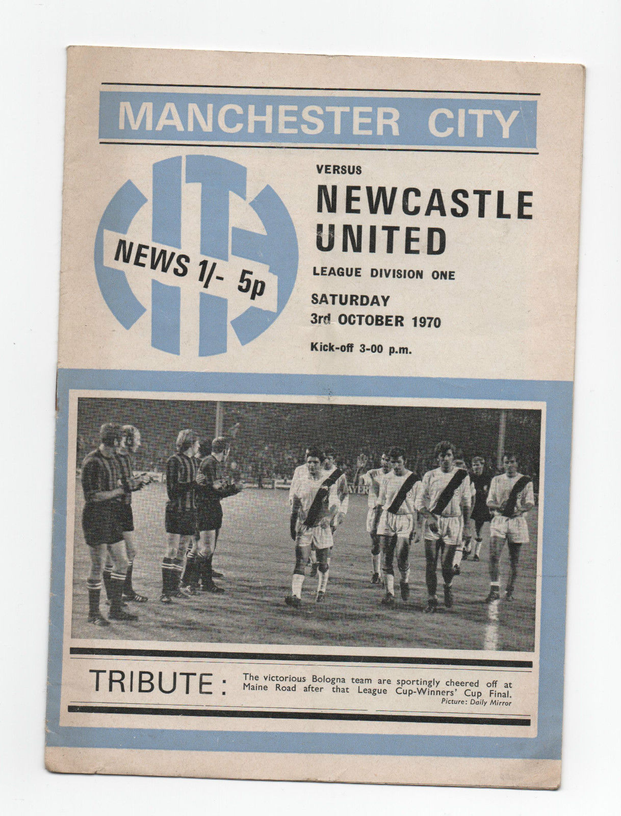 English Football Program: Manchester City vs. Newcastle United (October 3, 1970)