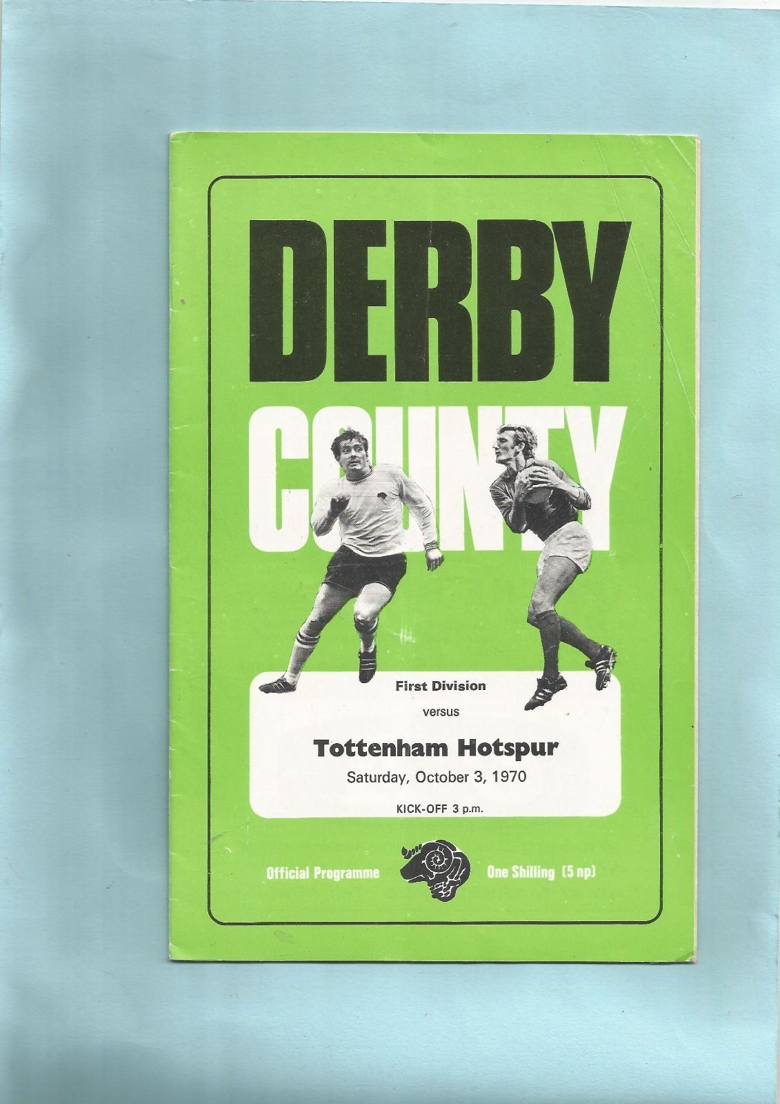 English Football Program: Derby County vs. Tottenham Hotspur (October 3, 1970)