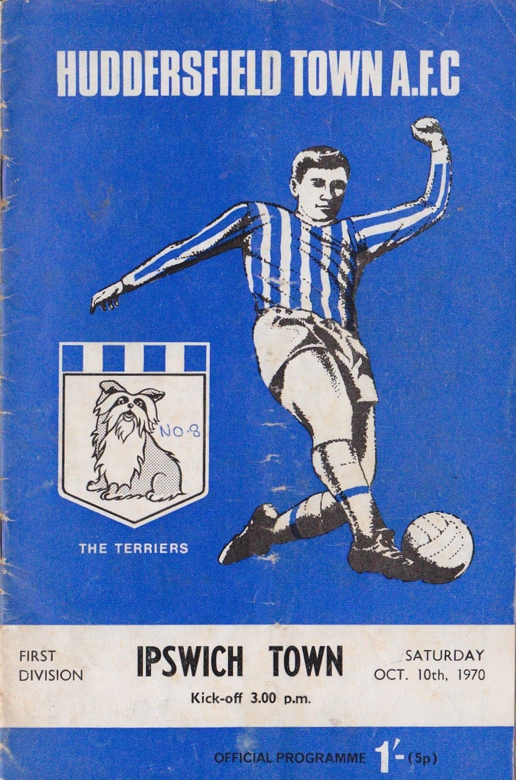 English Football Program: Huddersfield Town vs. Ipswich Town (October 10, 1970)