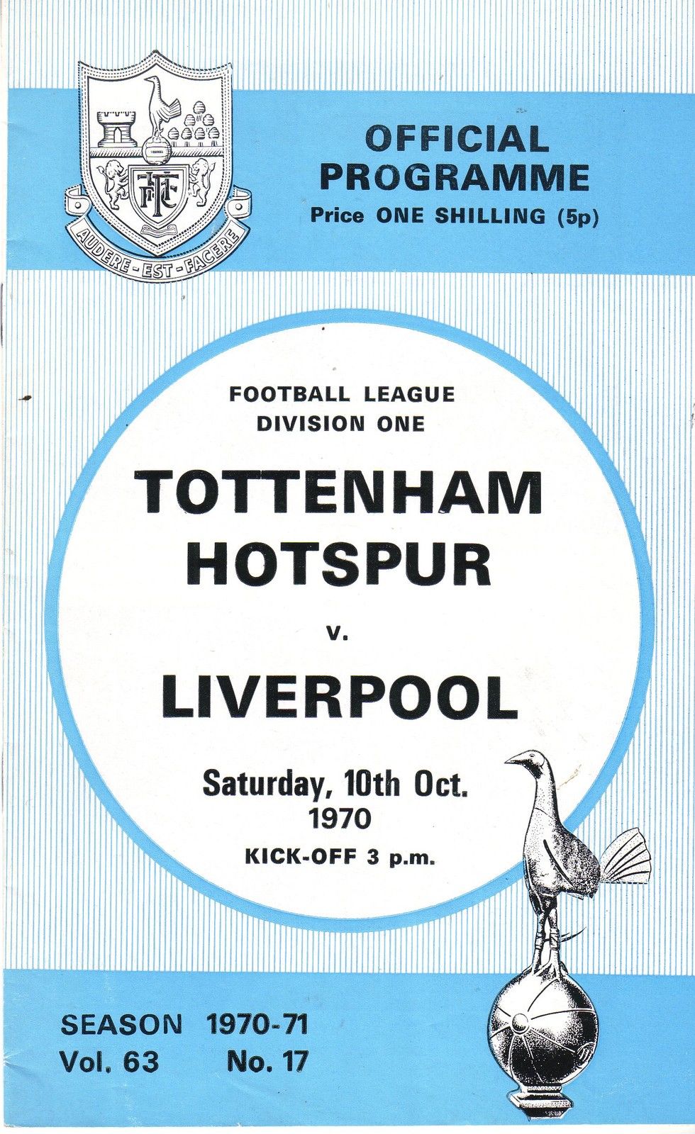 English Football Program: Tottenham Hotspur vs. Liverpool (October 10, 1970)