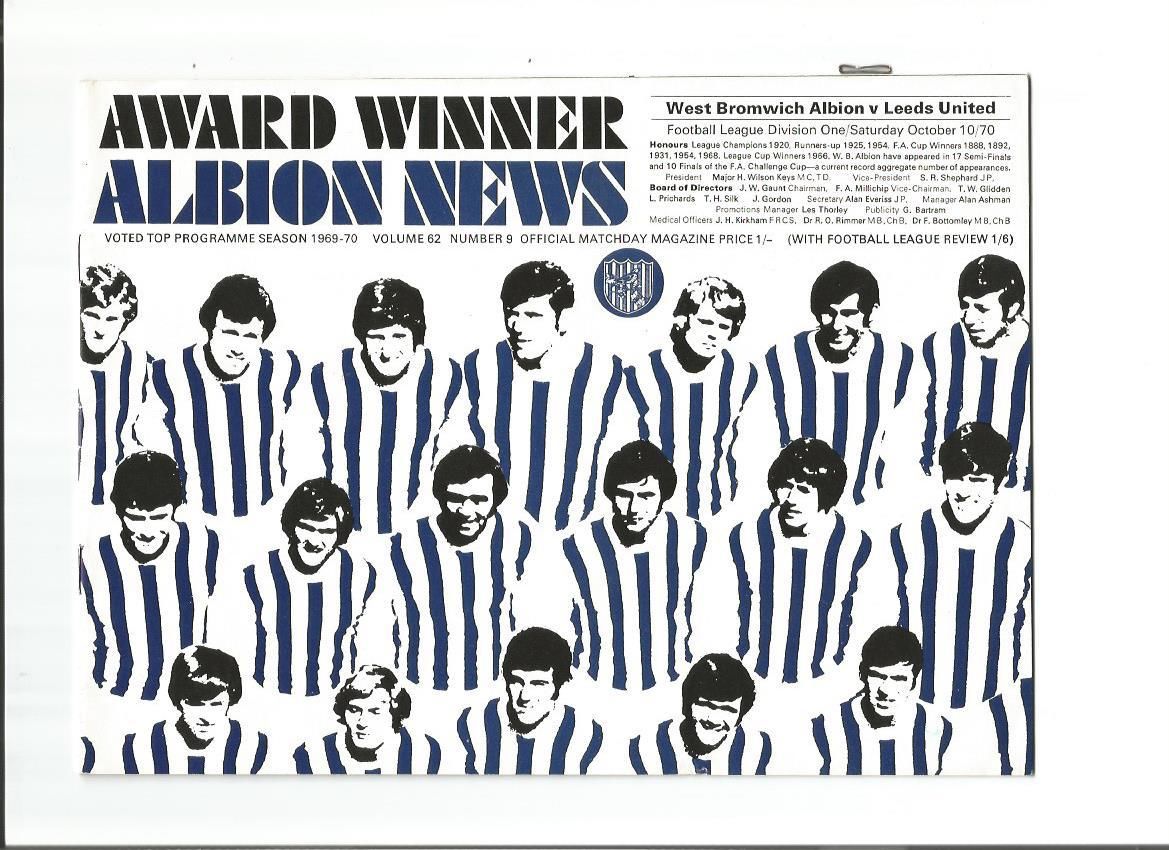 English Football Program: West Bromwich Albion vs. Leeds United (October 10, 1970)