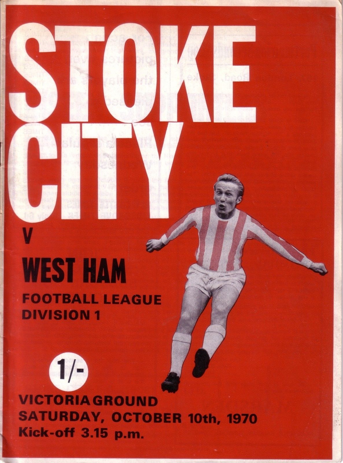English Football Program: Stoke City vs. West Ham United (October 10, 1970)