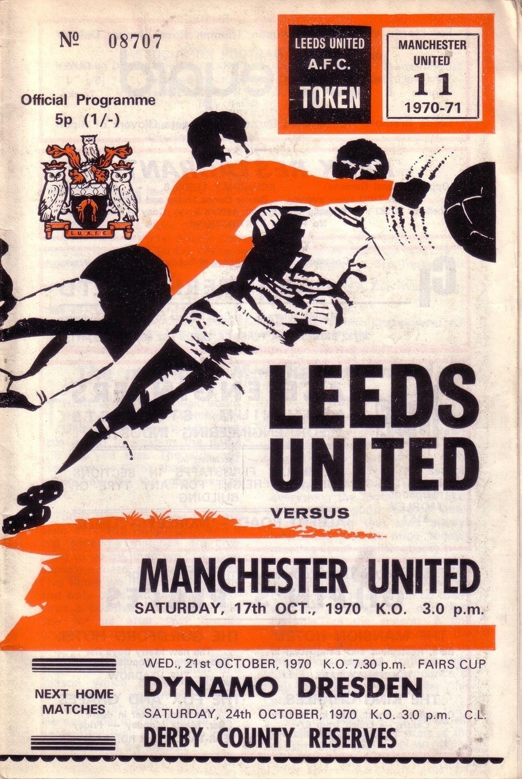 English Football Program: Leeds United vs. Manchester United (October 17, 1970)
