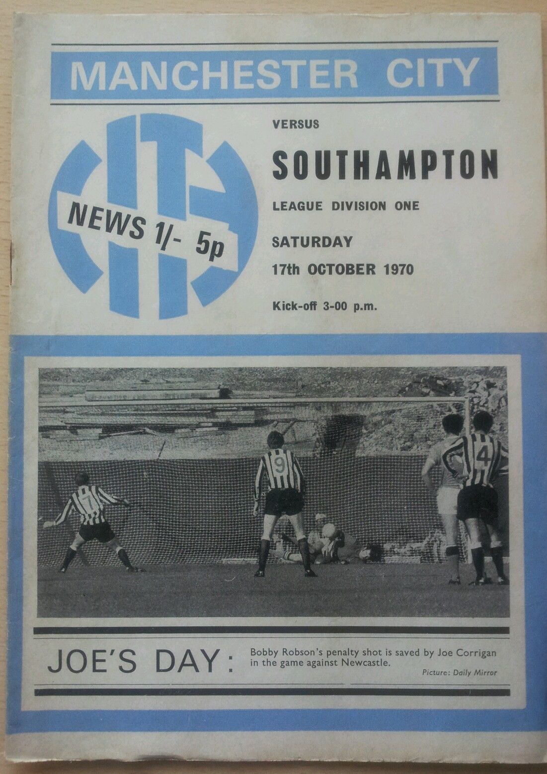 English Football Program: Manchester City vs. Southampton (October 17, 1970)