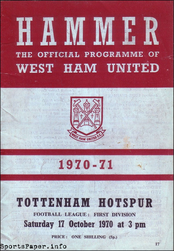 English Football Program: West Ham United vs. Tottenham Hotspur (October 17, 1970)