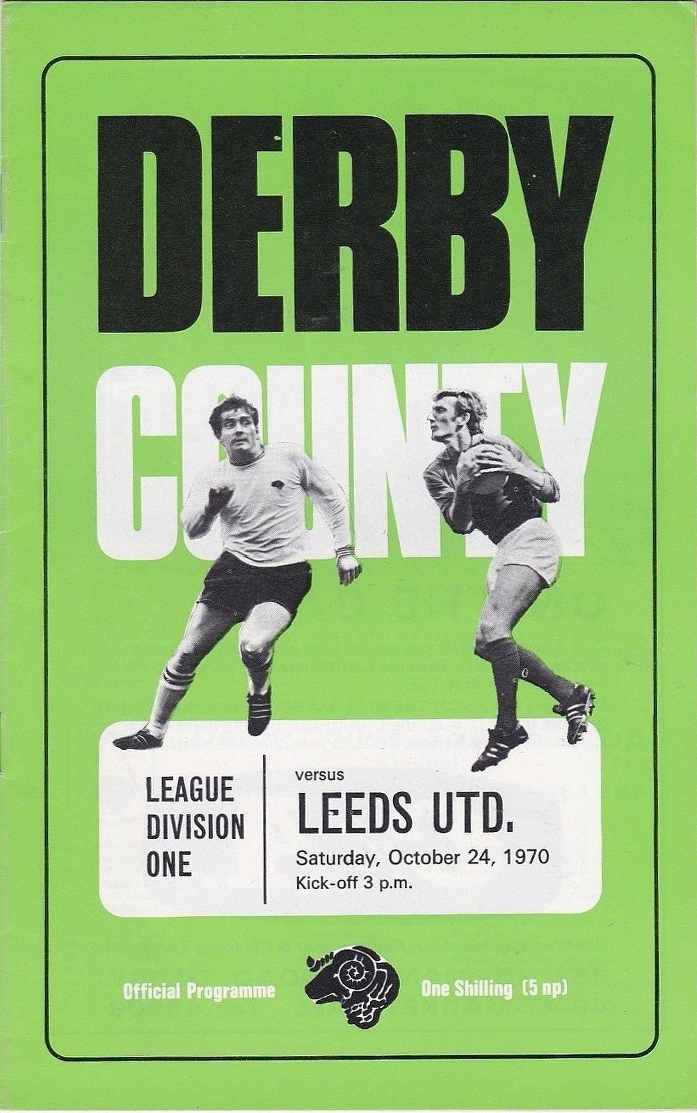 English Football Program: Derby County vs. Leeds United (October 24, 1970)