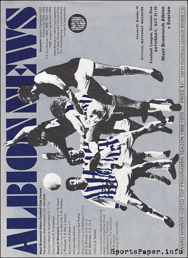 English Football Program: West Bromwich Albion vs. Everton (October 31, 1970)