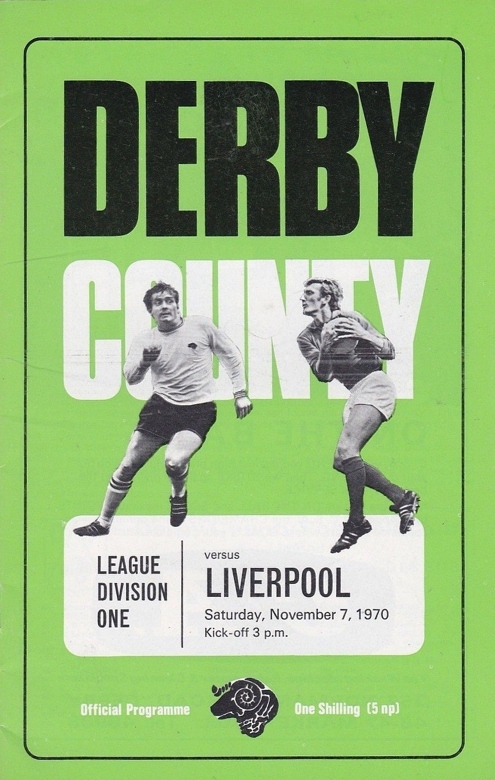 English Football Program: Derby County vs. Liverpool (November 7, 1970)