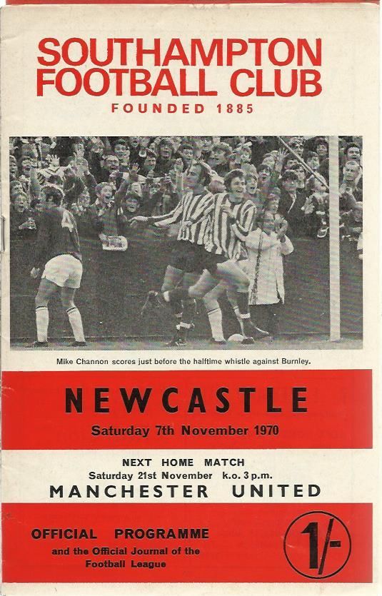 English Football Program: Southampton vs. Newcastle United (November 7, 1970)