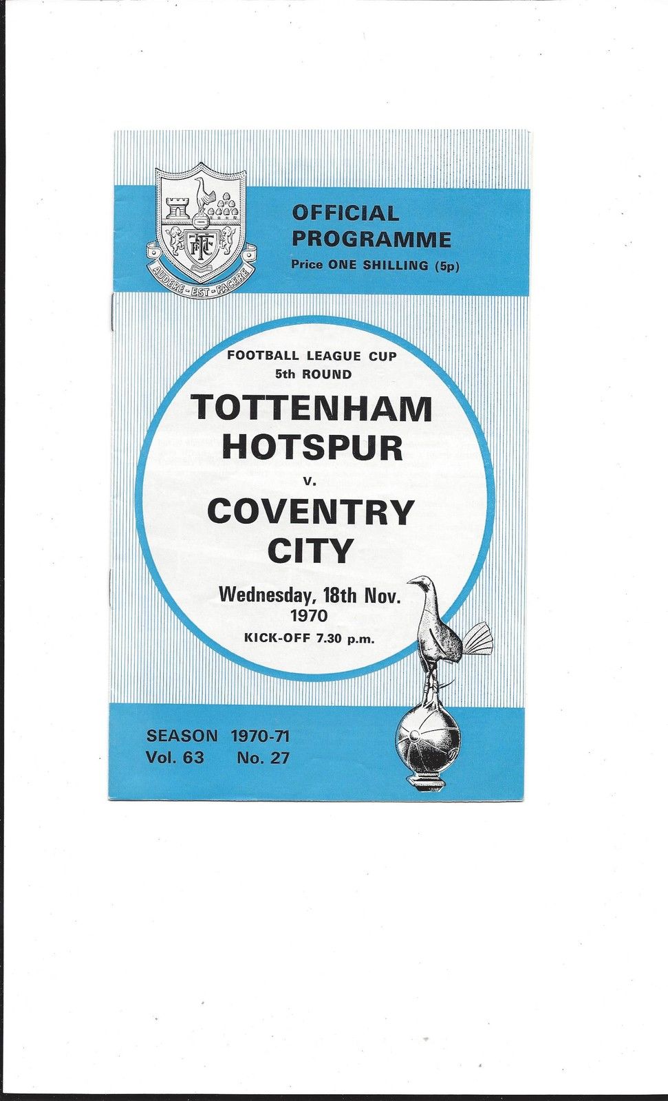 English Football Program: Tottenham Hotspur vs. Coventry City (November 18, 1970)