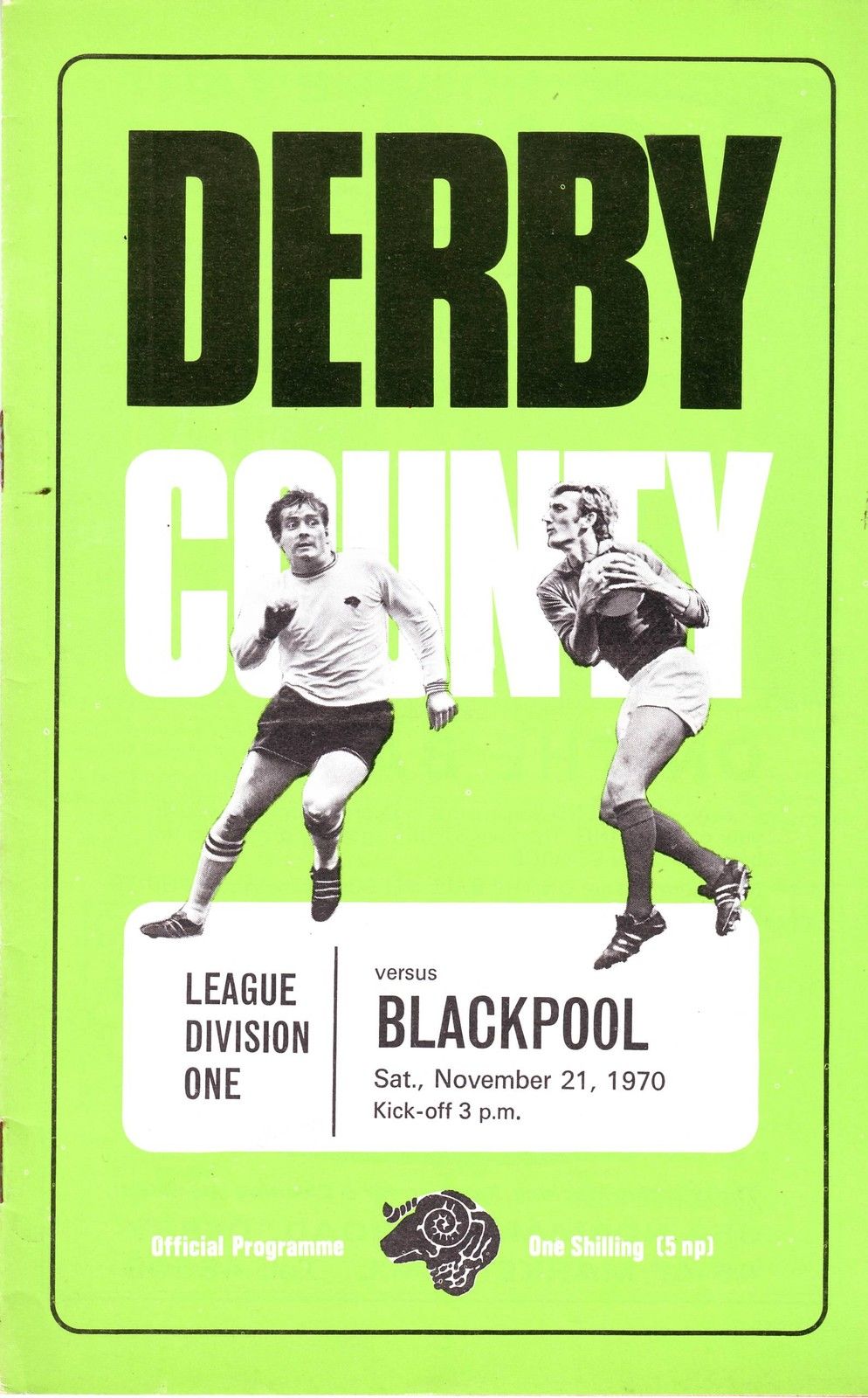 English Football Program: Derby County vs. Blackpool (November 21, 1970)
