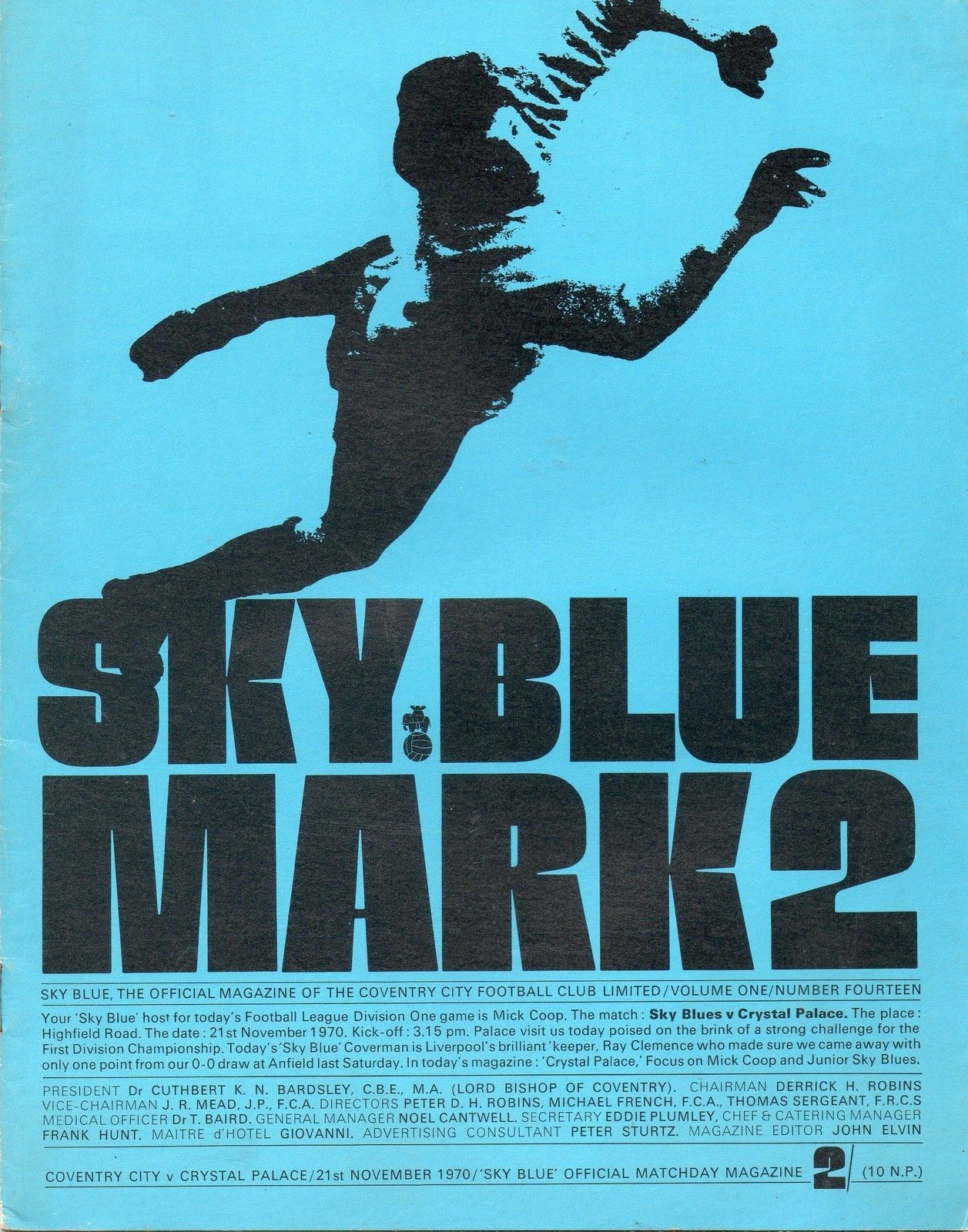 English Football Program: Coventry City vs. Crystal Palace (November 21, 1970)