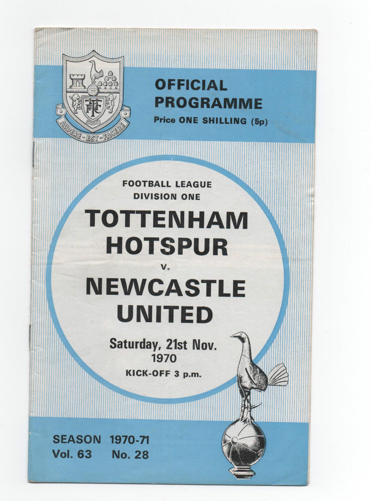 English Football Program: Tottenham Hotspur vs. Newcastle United (November 21, 1970)