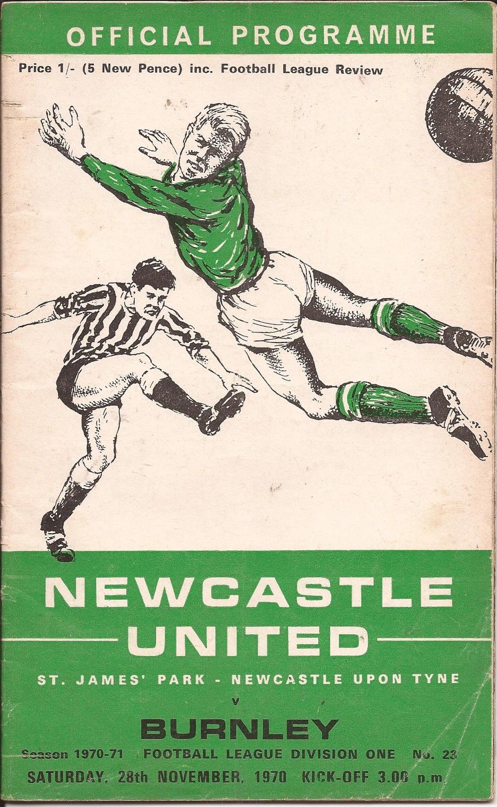English Football Program: Newcastle United vs. Burnley (November 28, 1970)