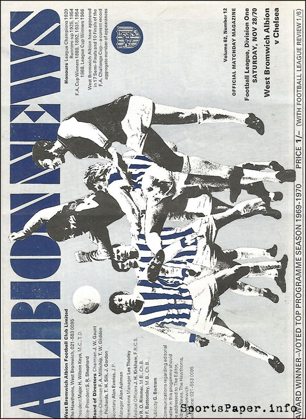 English Football Program: West Bromwich Albion vs. Chelsea (November 28, 1970)