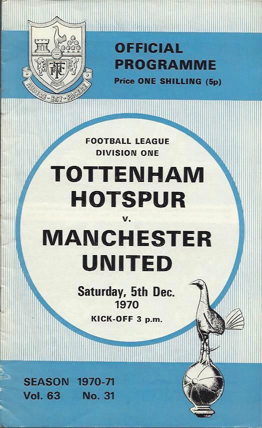 English Football Program: Tottenham Hotspur vs. Manchester United (December 5, 1970)