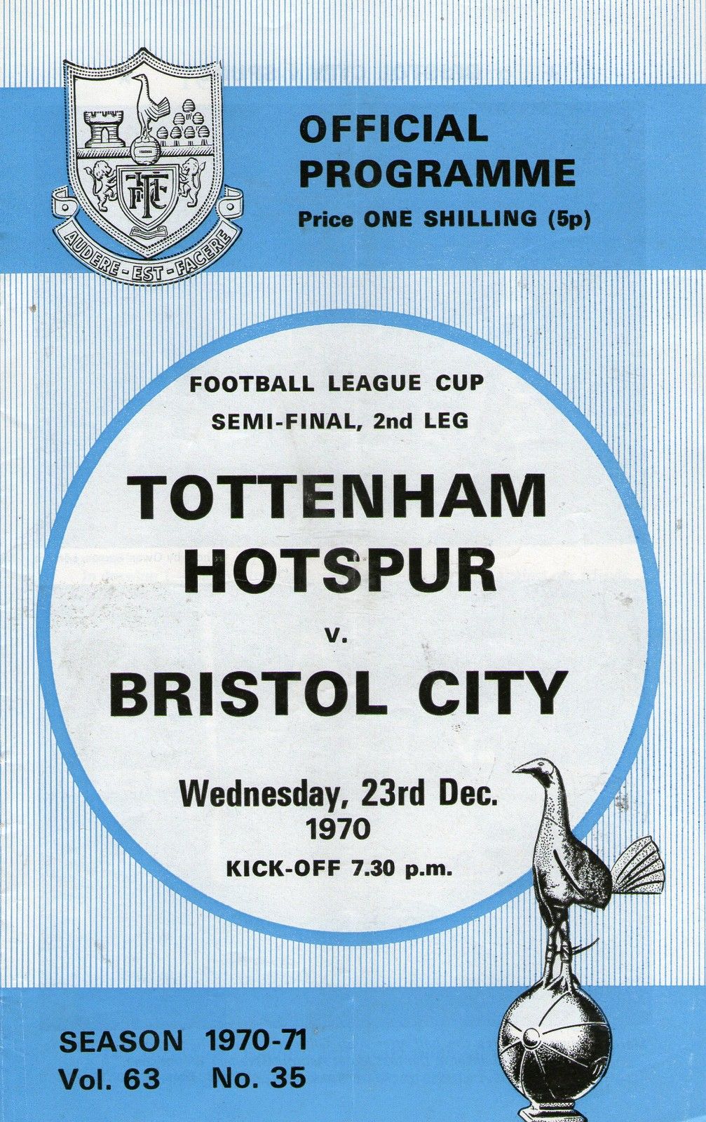 English Football Program: Tottenham Hotspur vs. Bristol City (December 23, 1970)