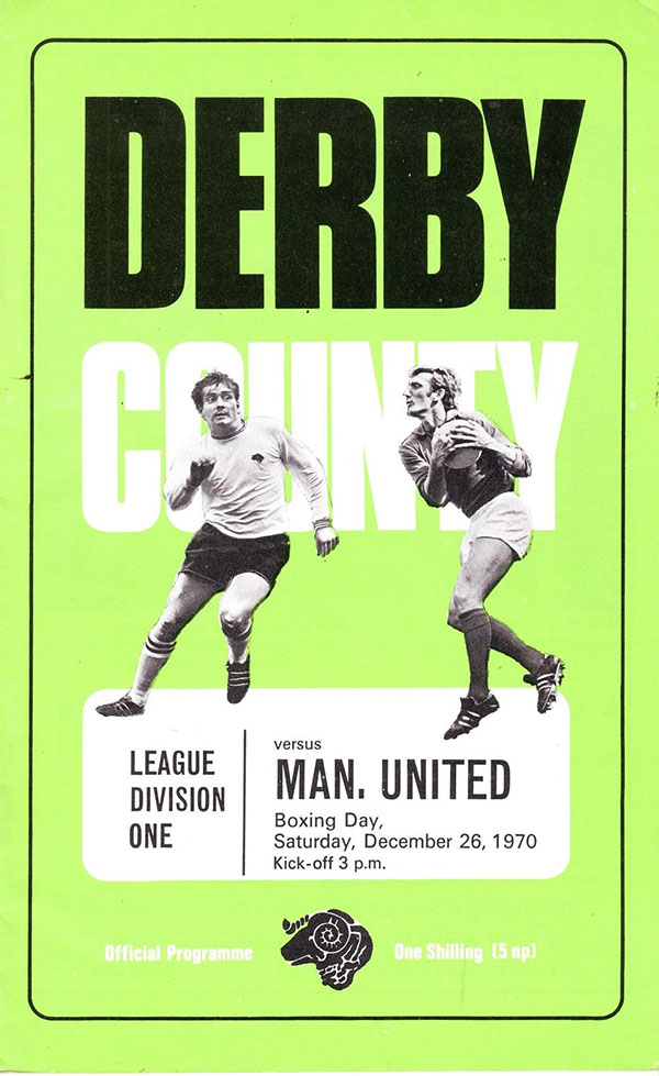 English Football Program: Derby County vs. Manchester United (December 26, 1970)
