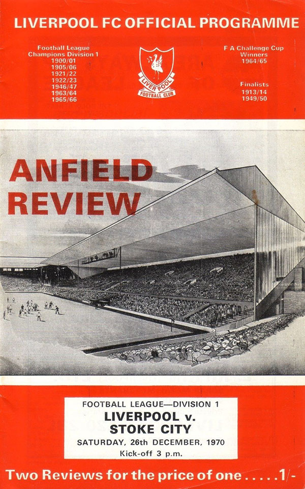 English Football Program: Liverpool vs. Stoke City (December 26, 1970)