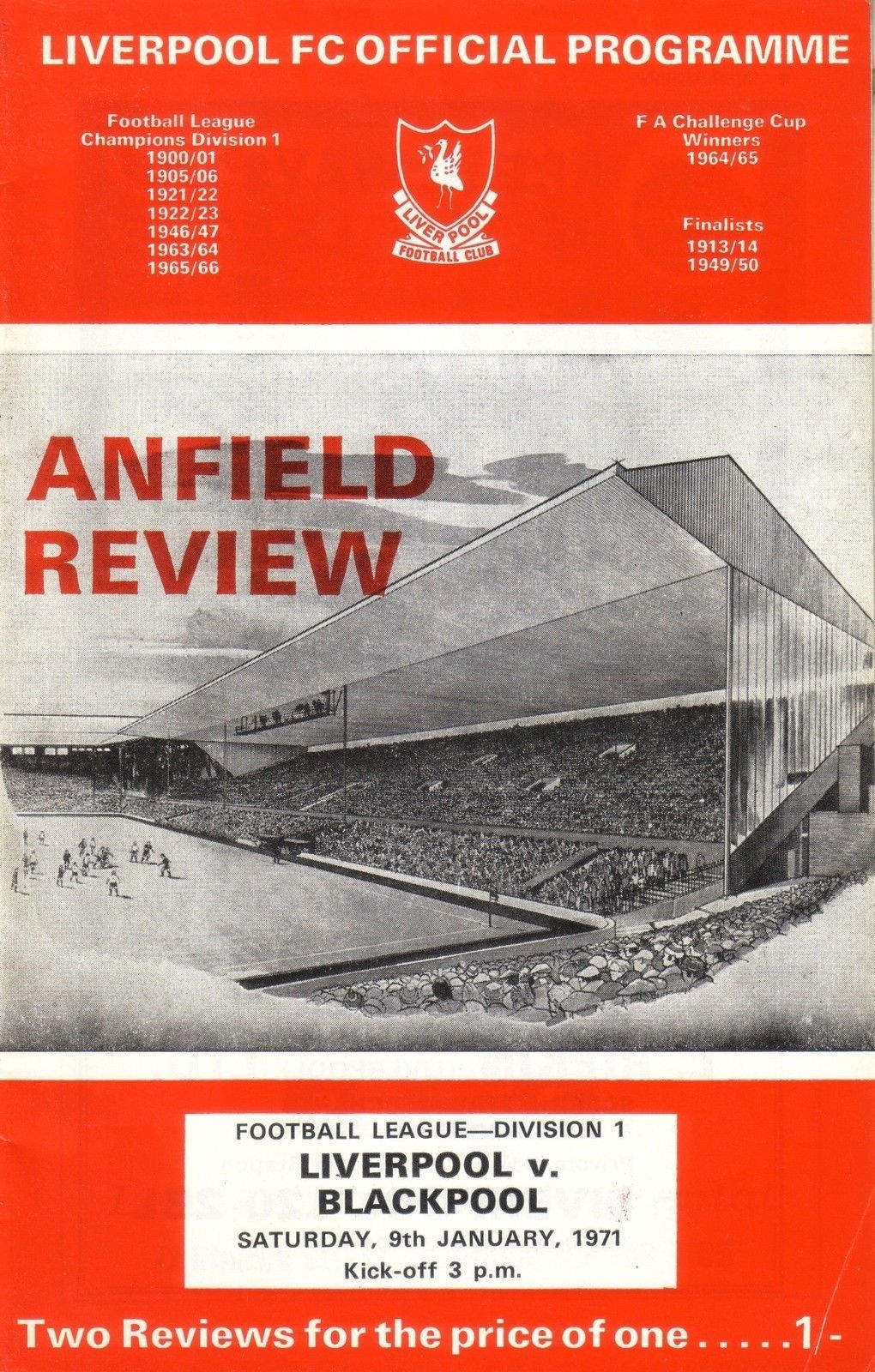 English Football Program: Liverpool vs. Blackpool (January 9, 1971)