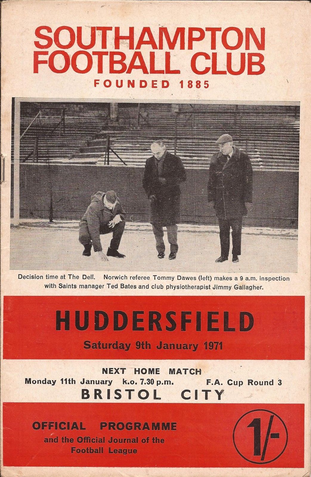 English Football Program: Southampton vs. Huddersfield Town (January 9, 1971)