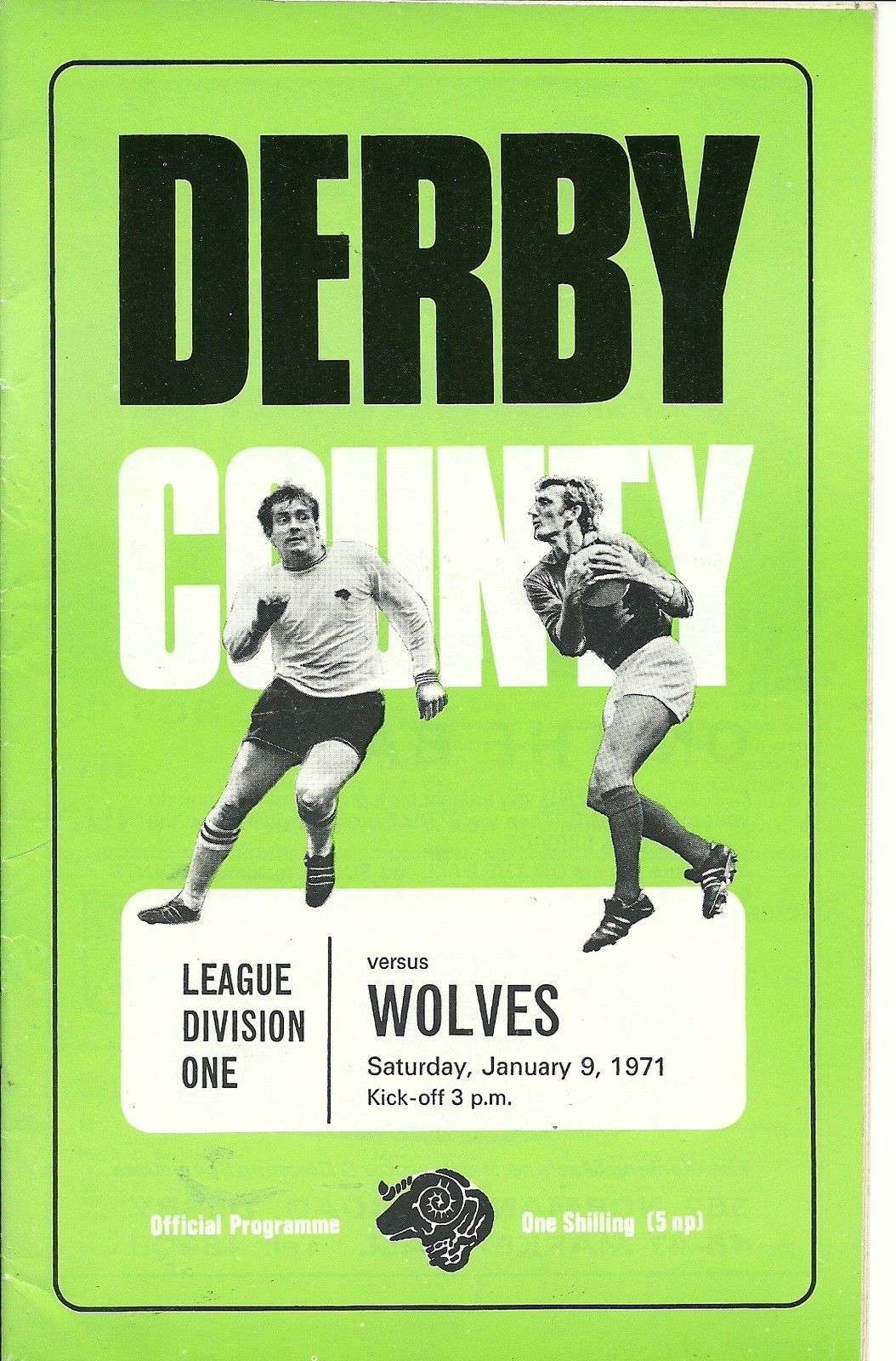 English Football Program: Derby County vs. Wolverhampton Wanderers (January 9, 1971)