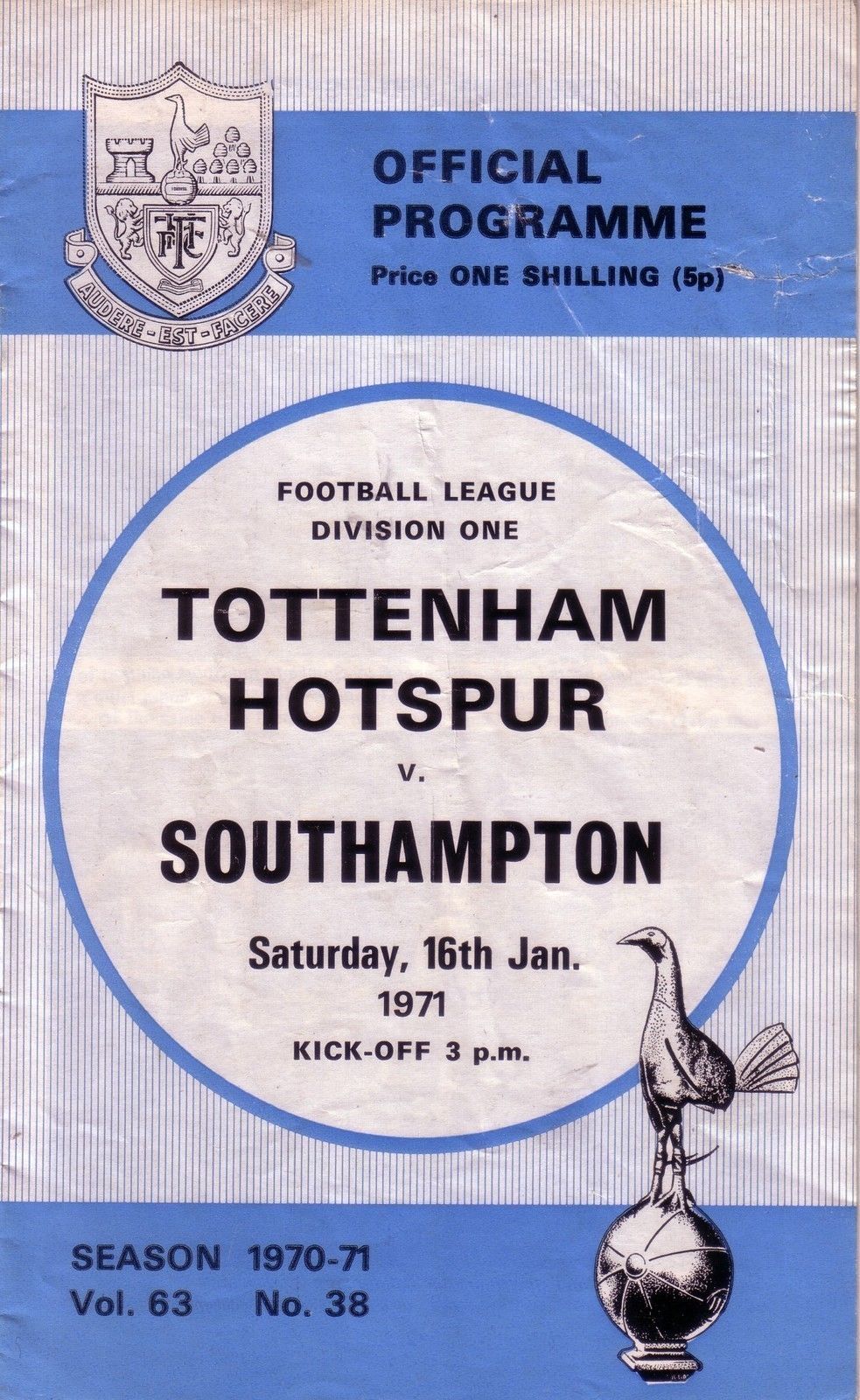 English Football Program: Tottenham Hotspur vs. Southampton (January 16, 1971)