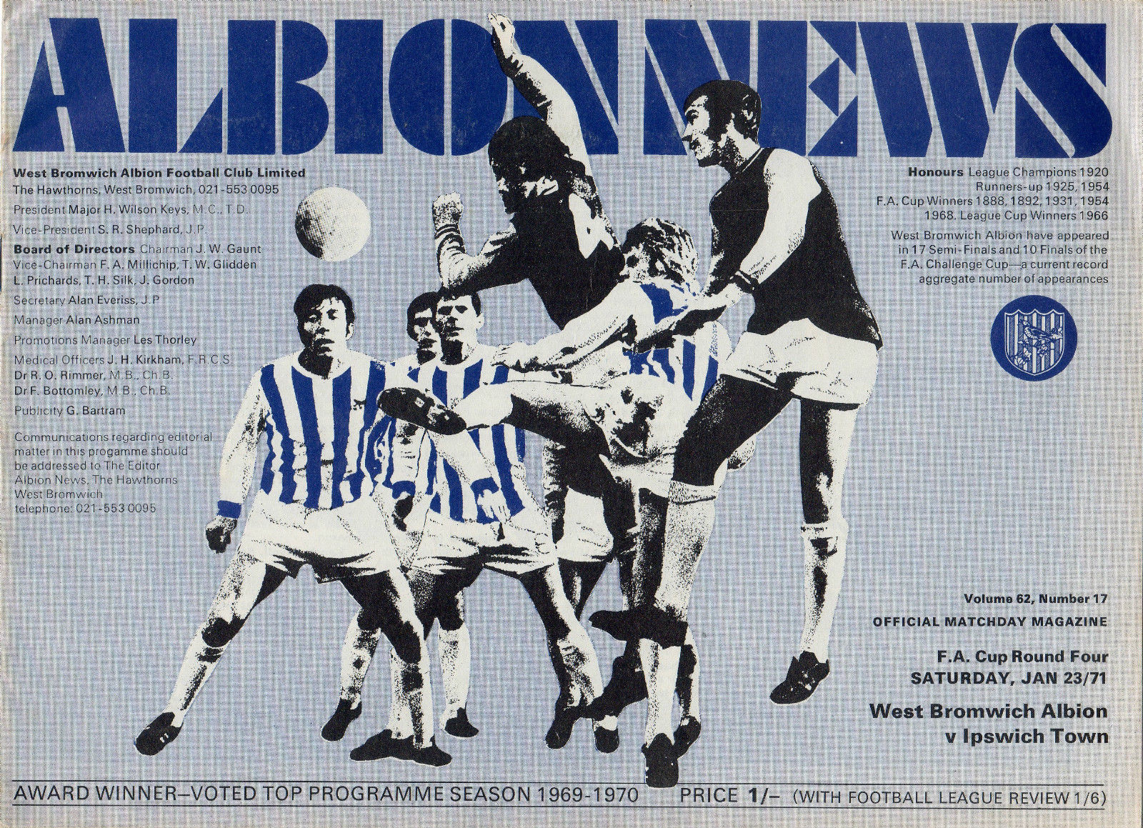 English Football Program: West Bromwich Albion vs. Ipswich Town (January 23, 1971)