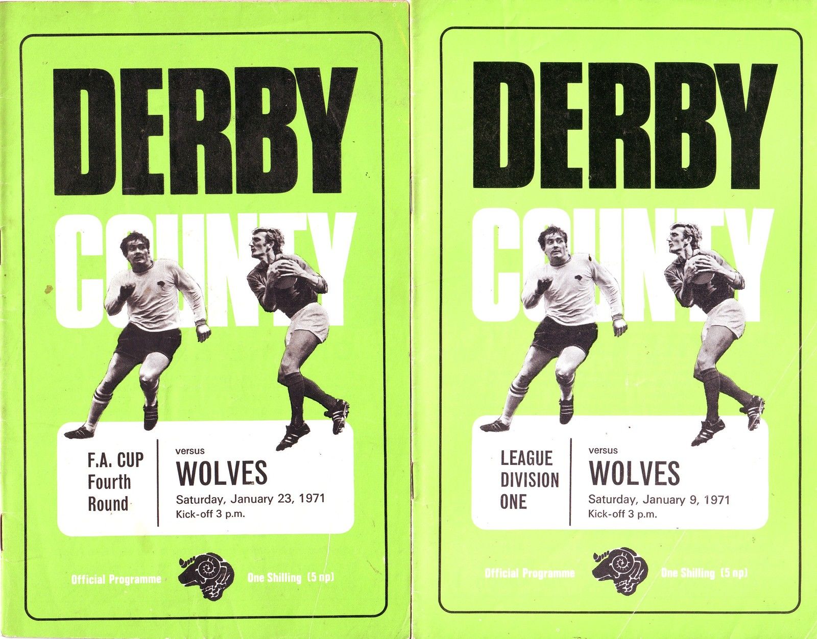 English Football Program: Derby County vs. Wolverhampton Wanderers (January 23, 1971)