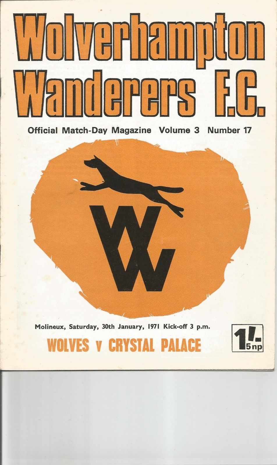 English Football Program: Wolverhampton Wanderers vs. Crystal Palace (January 30, 1971)
