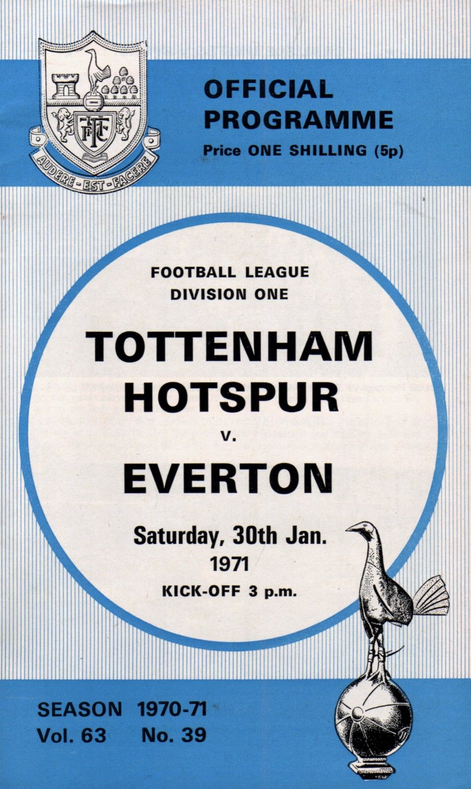 English Football Program: Tottenham Hotspur vs. Everton (January 30, 1971)