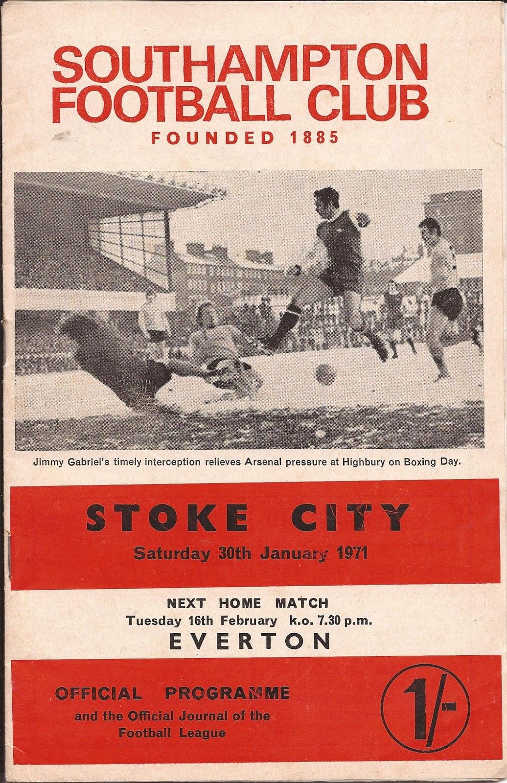 English Football Program: Southampton vs. Stoke City (January 30, 1971)