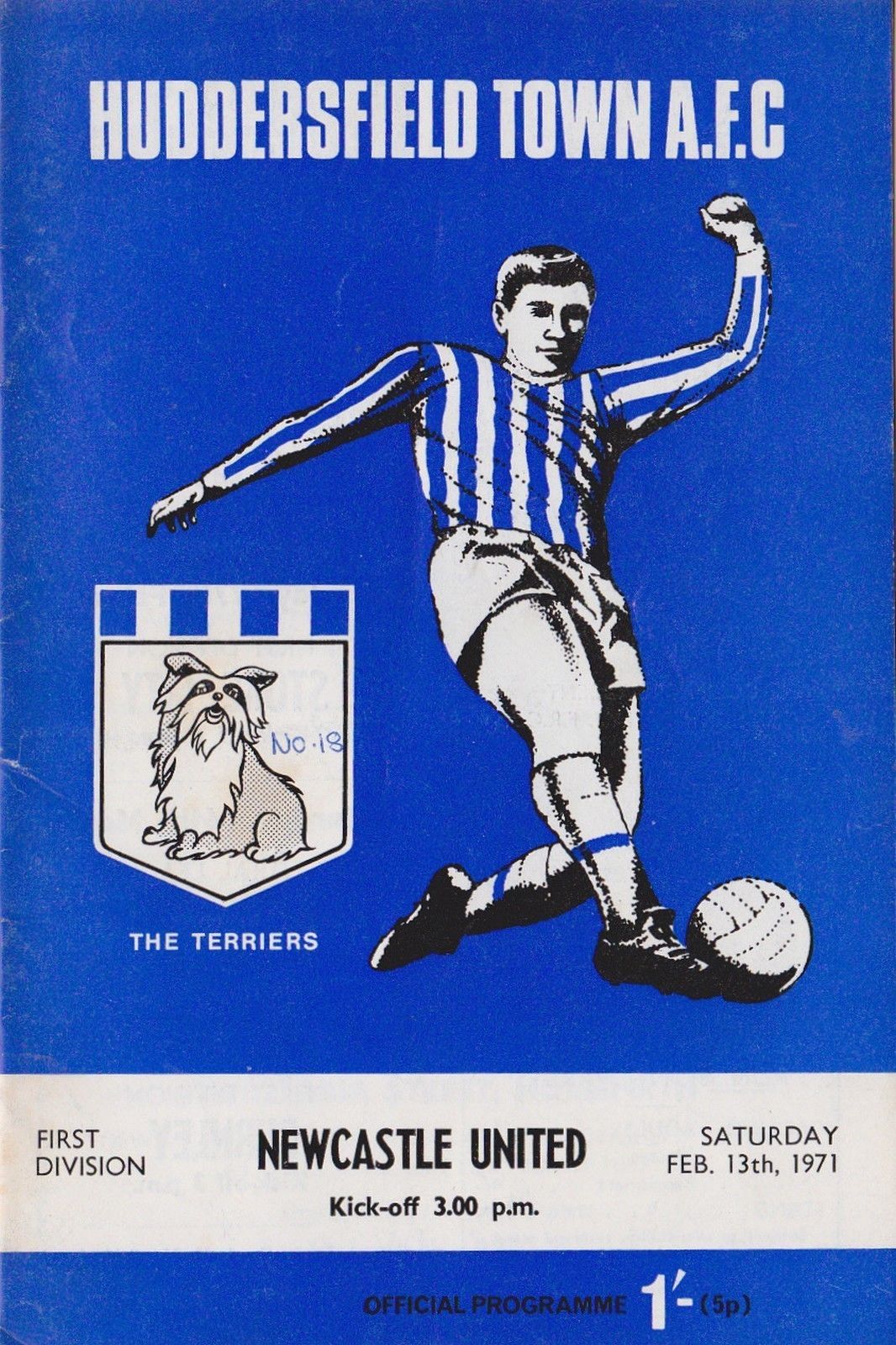English Football Program: Huddersfield Town vs. Newcastle United (February 13, 1971)