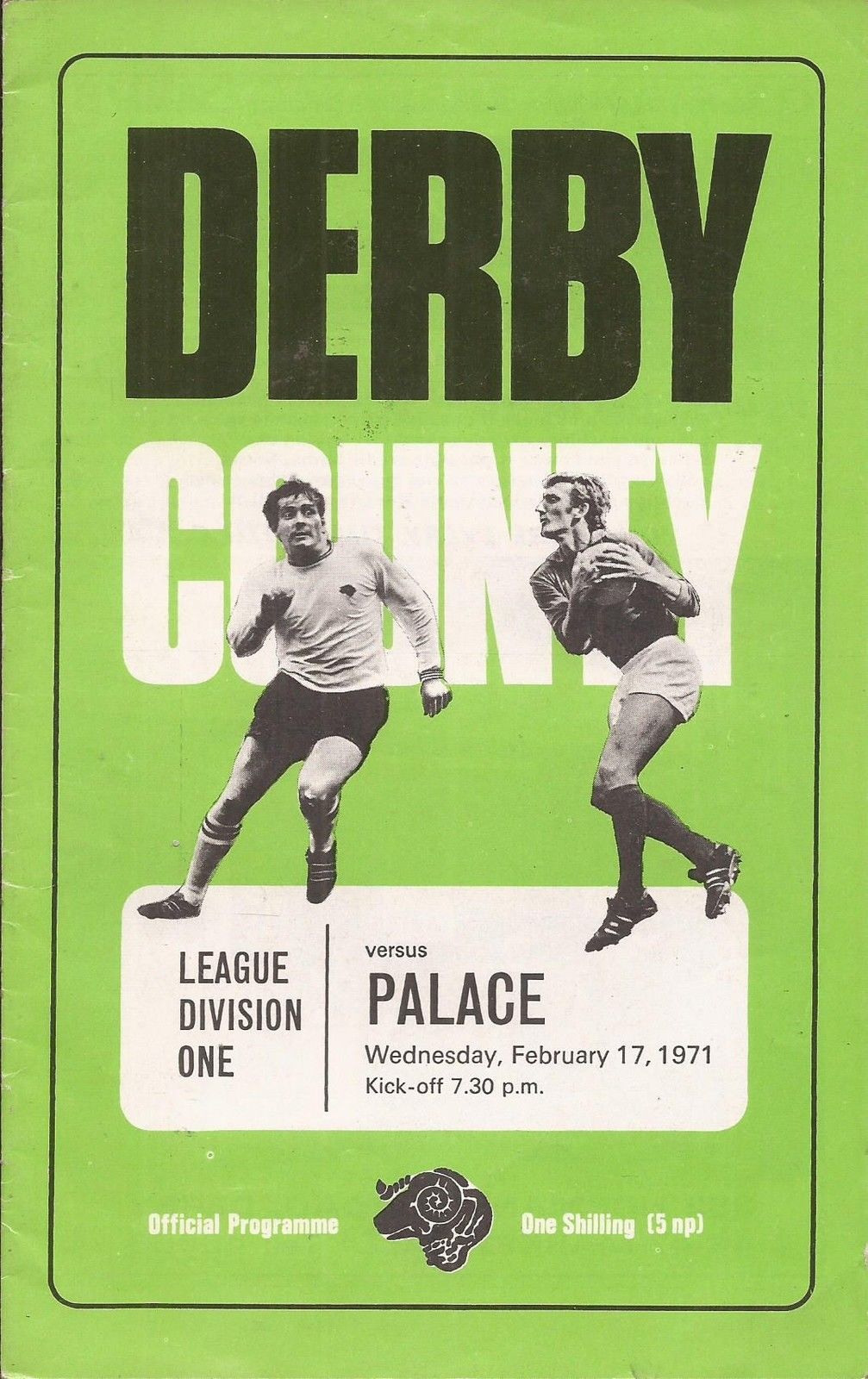 English Football Program: Derby County vs. Crystal Palace (February 17, 1971)