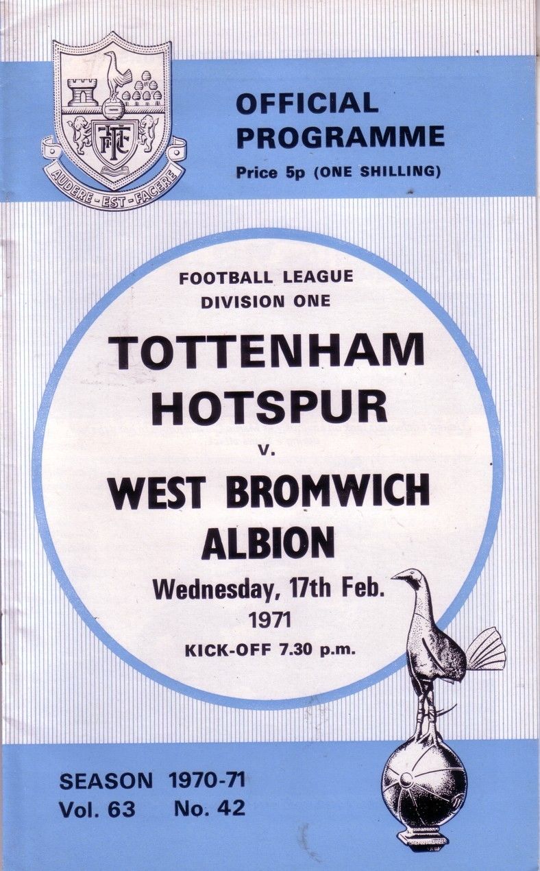 English Football Program: Tottenham Hotspur vs. West Bromwich Albion (February 17, 1971)