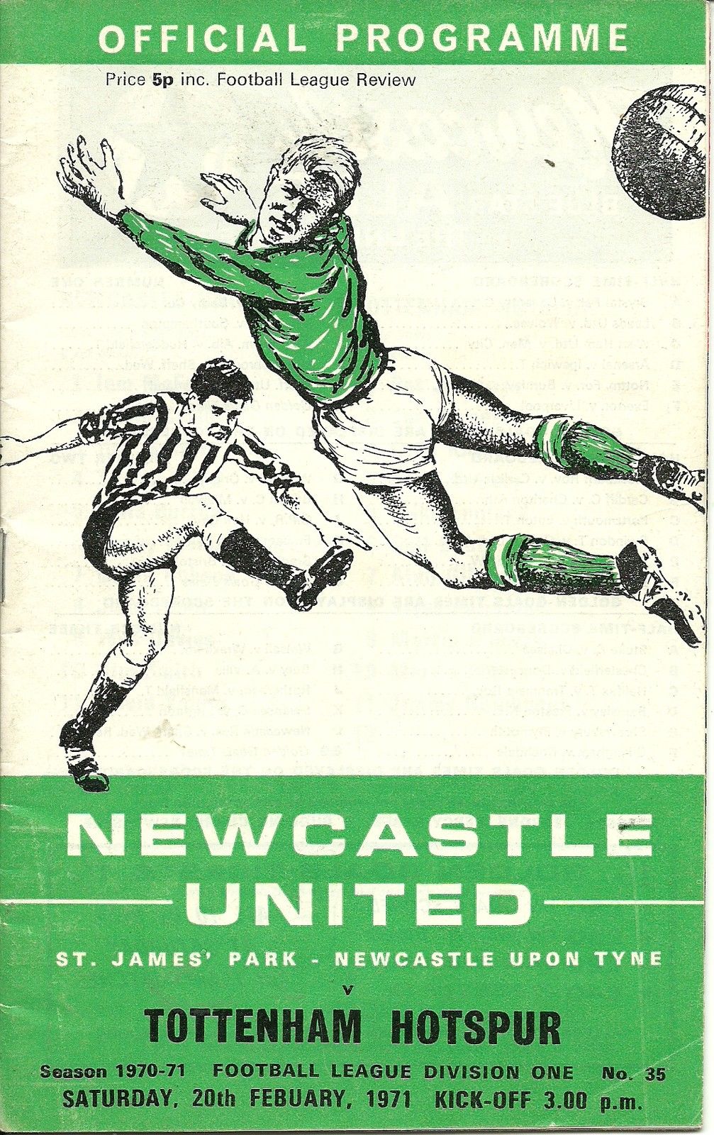 English Football Program: Newcastle United vs. Tottenham Hotspur (February 20, 1971)
