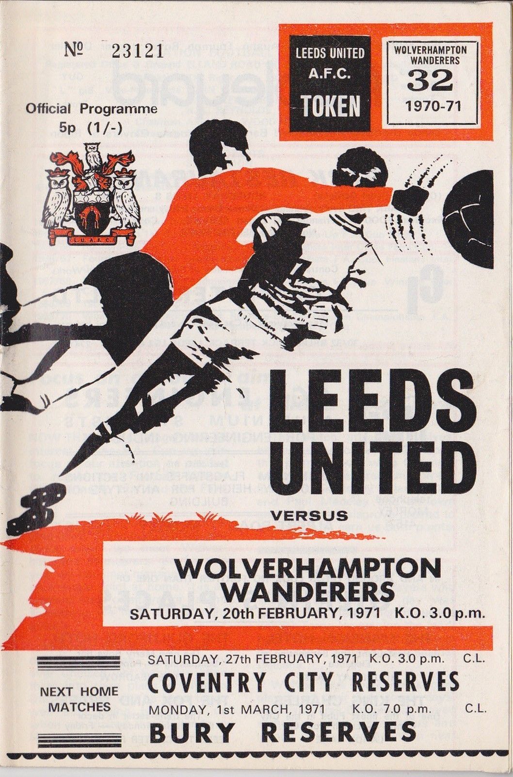 English Football Program: Leeds United vs. Wolverhampton Wanderers (February 20, 1971)