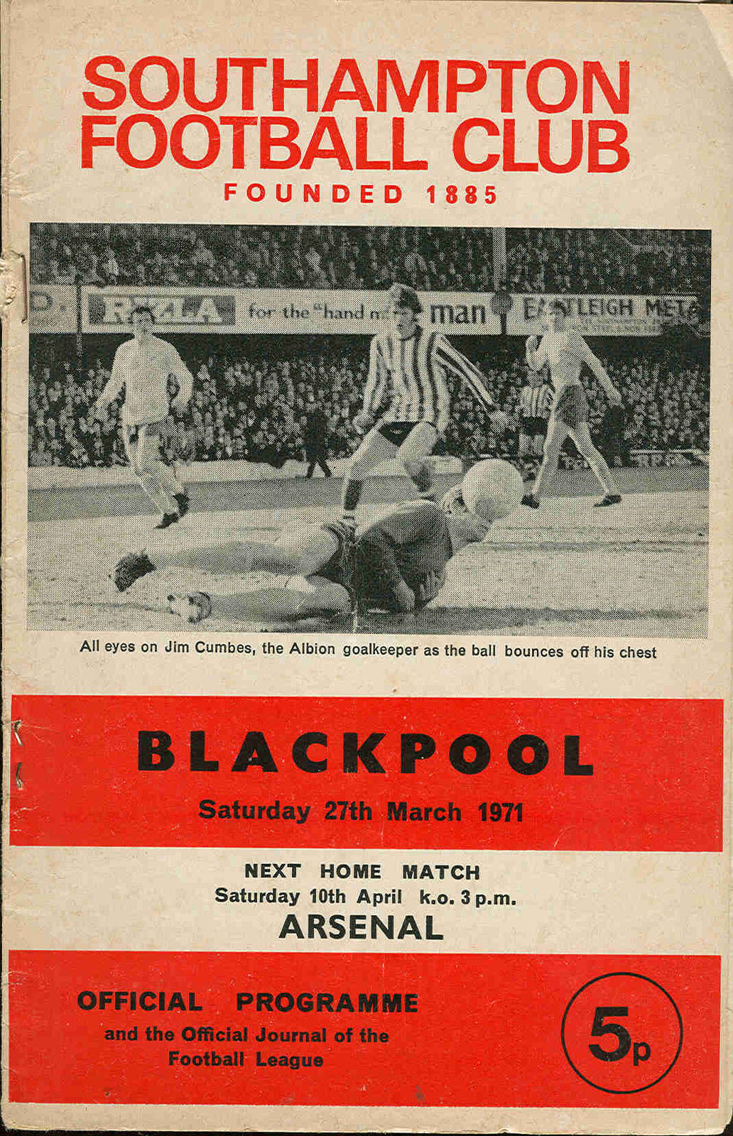 English Football Program: Southampton vs. Blackpool (March 27, 1971)