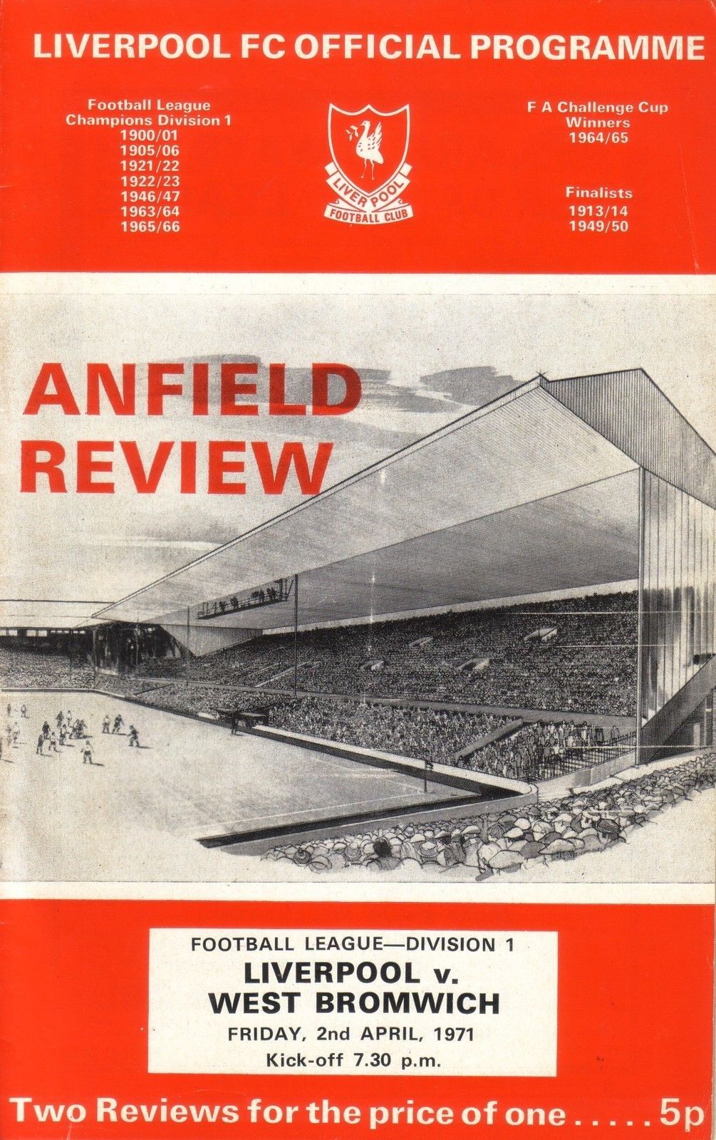English Football Program: Liverpool vs. West Bromwich Albion (April 2, 1971)