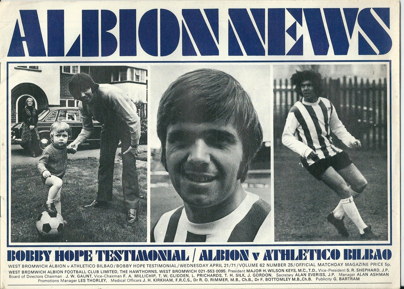 English Football Program: West Bromwich Albion vs. Athletic Bilbao (April 21, 1971)