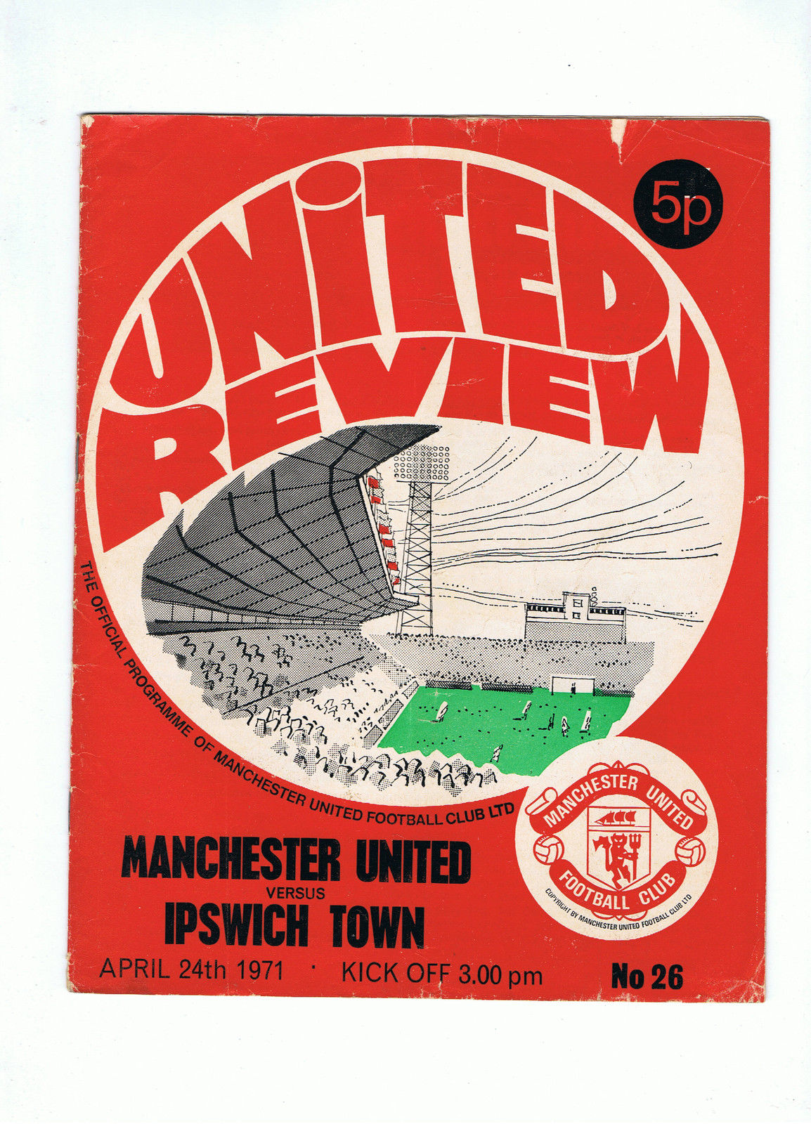 English Football Program: Manchester United vs. Ipswich Town (April 24, 1971)