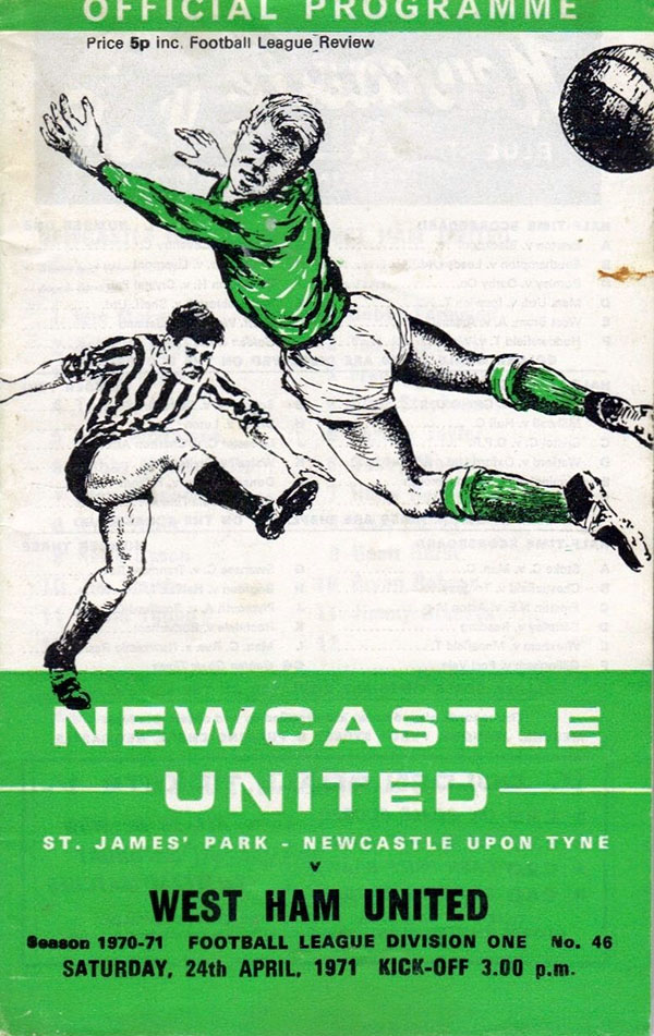 English Football Program: Newcastle United vs. West Ham United (April 24, 1971)