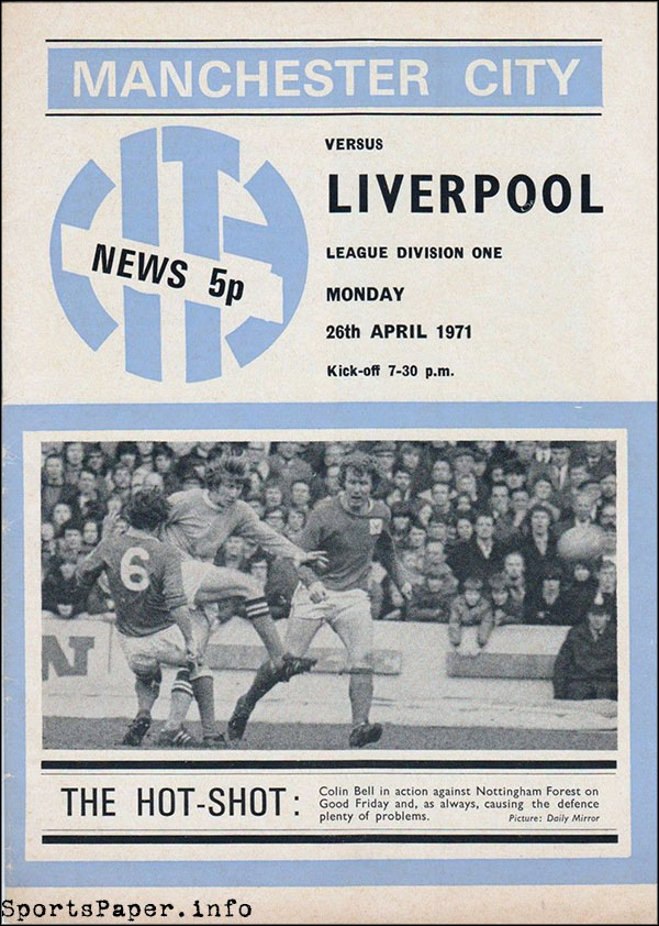 English Football Program: Manchester City vs. Liverpool (April 26, 1971)