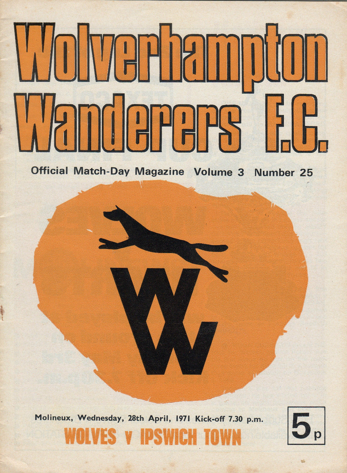 English Football Program: Wolverhampton Wanderers vs. Ipswich Town (April 28, 1971)