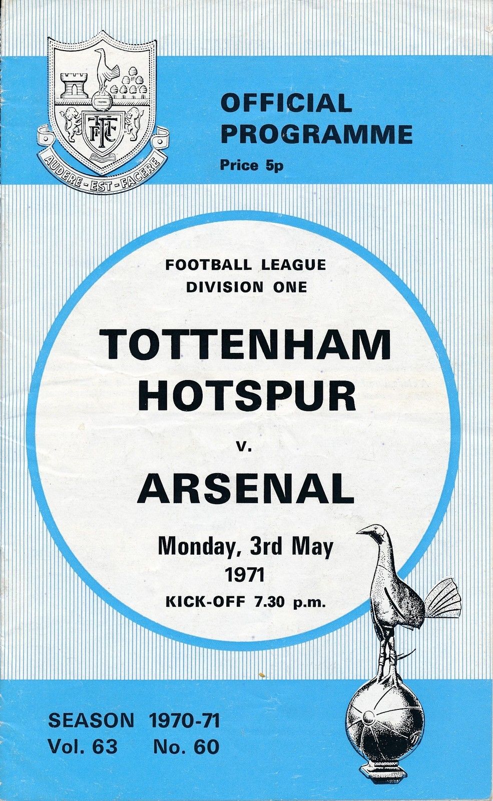 English Football Program: Tottenham Hotspur vs. Arsenal (May 3, 1971)