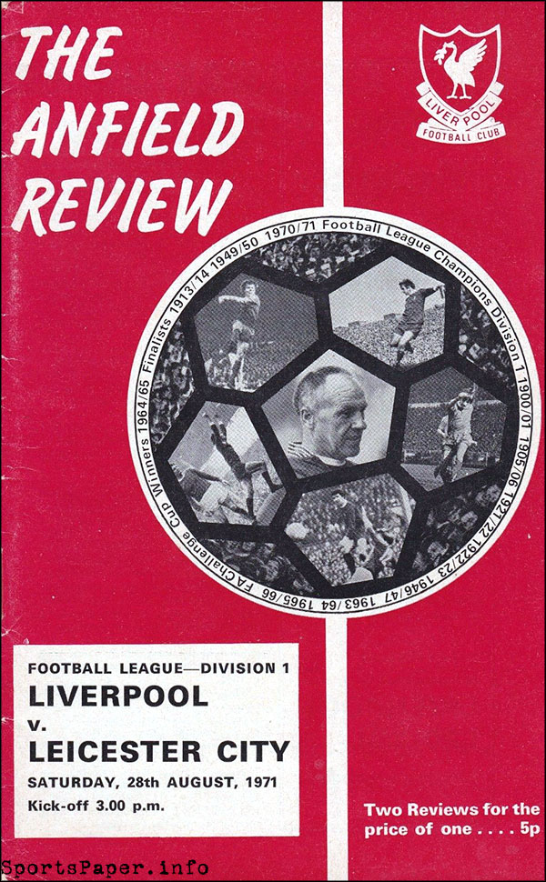 English Football Program: Liverpool vs. Leicester City (August 28, 1971)