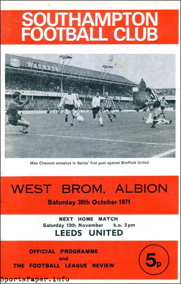 English Football Program: Southampton vs. West Bromwich Albion (October 30, 1971)