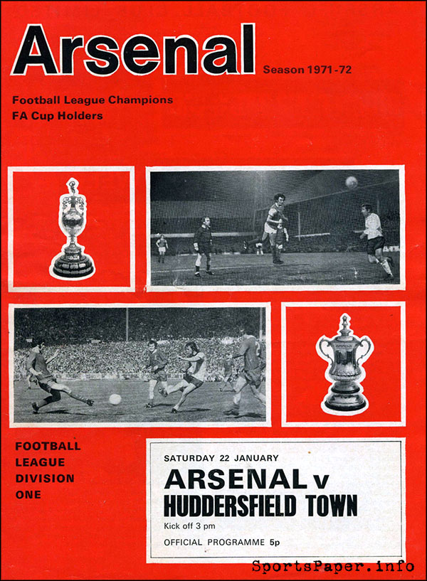 English Football Program: Arsenal vs. Huddersfield Town (January 22, 1972)