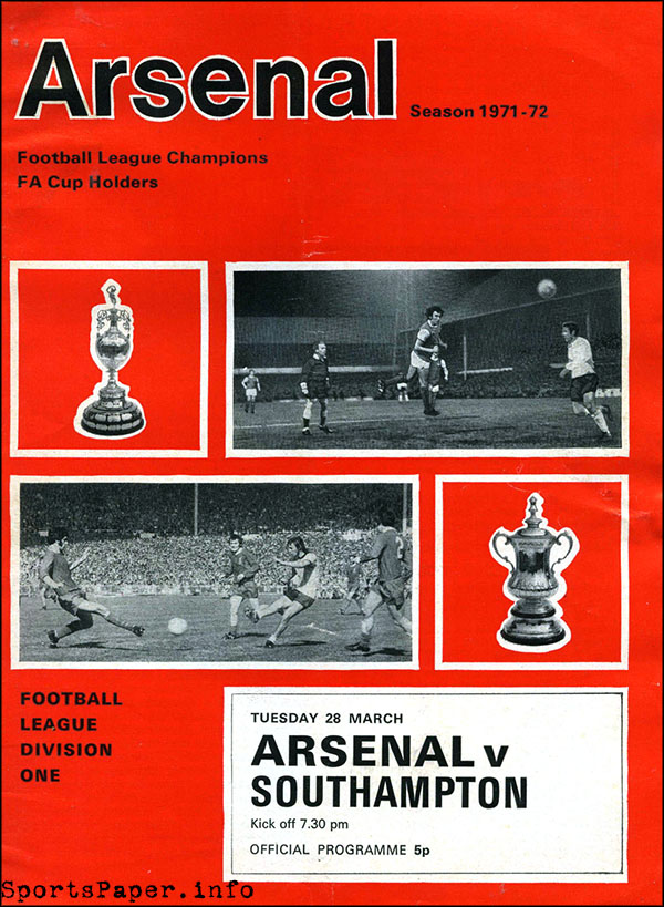 English Football Program: Arsenal vs. Southampton (March 28, 1972)