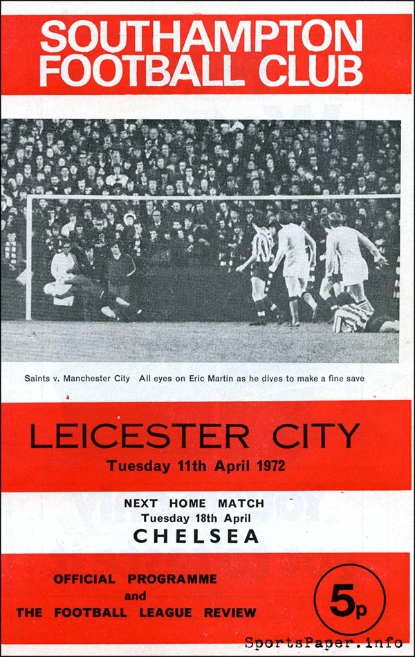 English Football Program: Southampton vs. Leicester City (April 11, 1972)